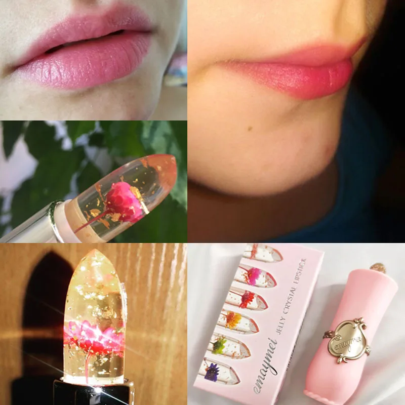 OEM custom waterproof dried flower jelly lipstick moisturizing transparent temperature color changing lip balm