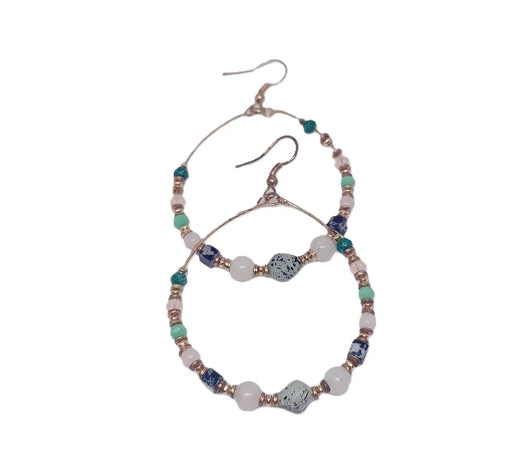 Colourful diamond cut beads wire inserted earrings for women handmade diamond hoop earrings for ladies