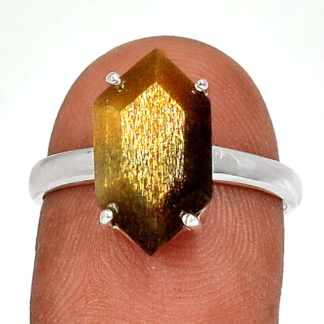 Fashionable Boho 925 Sterling Silver & 14K Gold Ring with High Quality Golden Sunstone Hot Fashion Jewelry for Women Men Girls