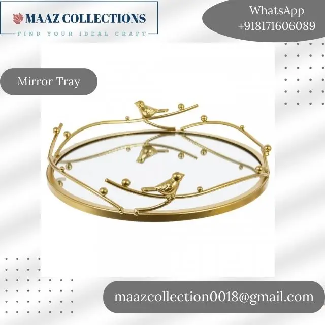 Golden Round Mirrored Tray Serving Tray For Home Decoration and Wedding gifts Makeup Cosmetic Perfume Organizer Tray