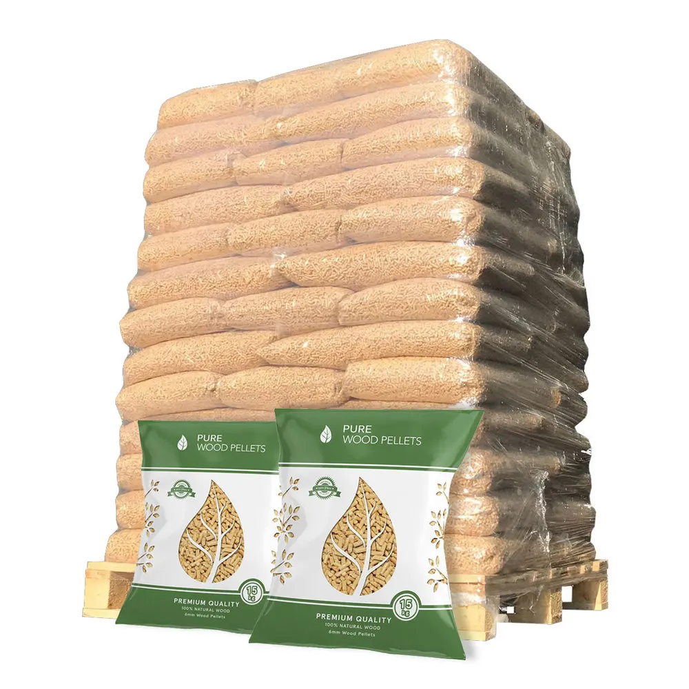 Best Quality 15kg Bags 6mm and 8mm packaging Pine Wood Pellets (Din plus / EN plus Wood Pellets A1 )