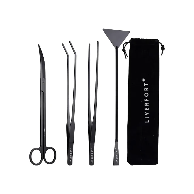 Top Quality Aquarium Cleaning 4Pc Black Tool Set Aquatic Plant Fish Tank Plant Tools Aquarium Long Tool Kit LIVERFORT INDUSTRIES