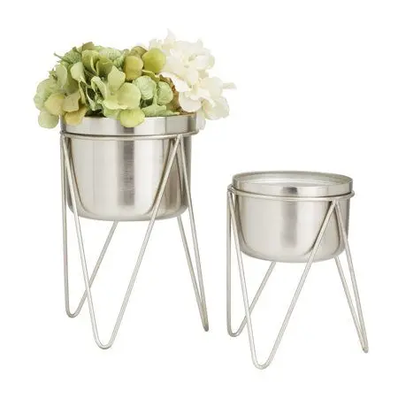 Chrome Finished Planters With Stand decorative Metal Floor Planter Set High Quality Plants Stand For Home Decoration