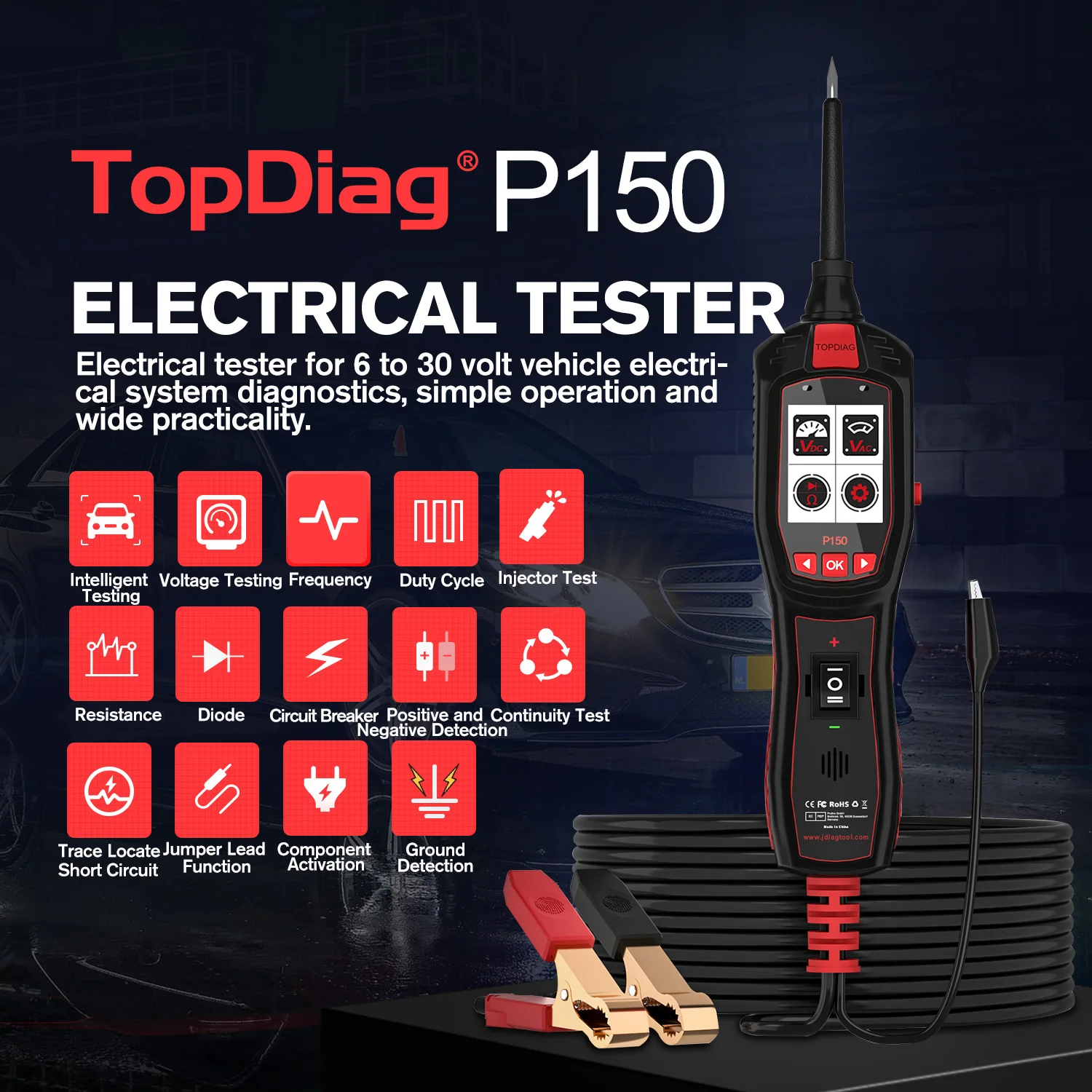 TopDiag P150 Power Probe Circuit Probe Kit Automotive Circuit Tester with Auto Electric System Testing Functions