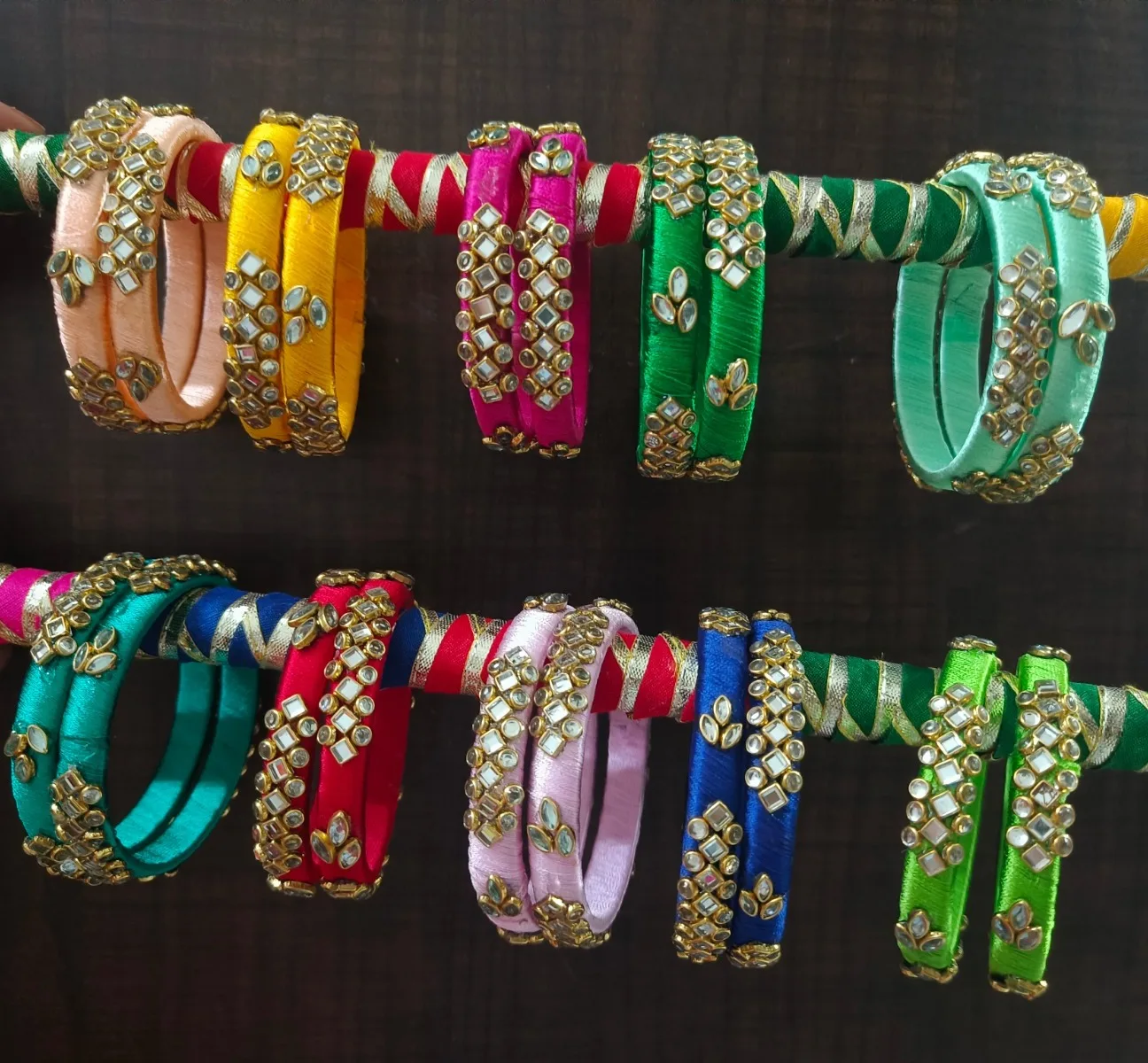 Colourful Silk Thread Stone Bangles Bollywood Style Wedding Gift Bulk Party Favor Fancy Indian/Pakistani Bridal Fashion Jewelry