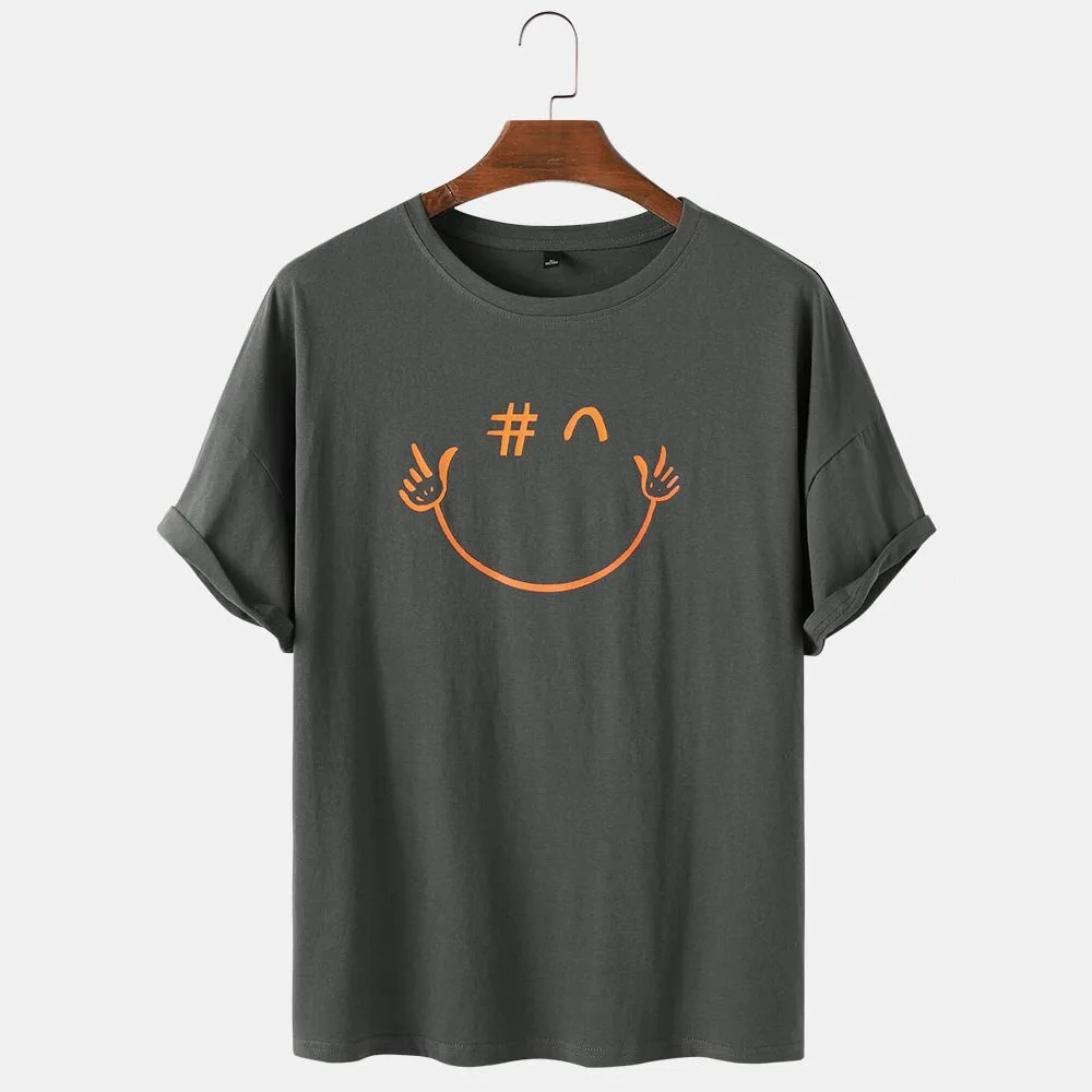 Mens Cotton Funny Emojis Print Breathable Loose Round Neck T-Shirts Made In Pakistan