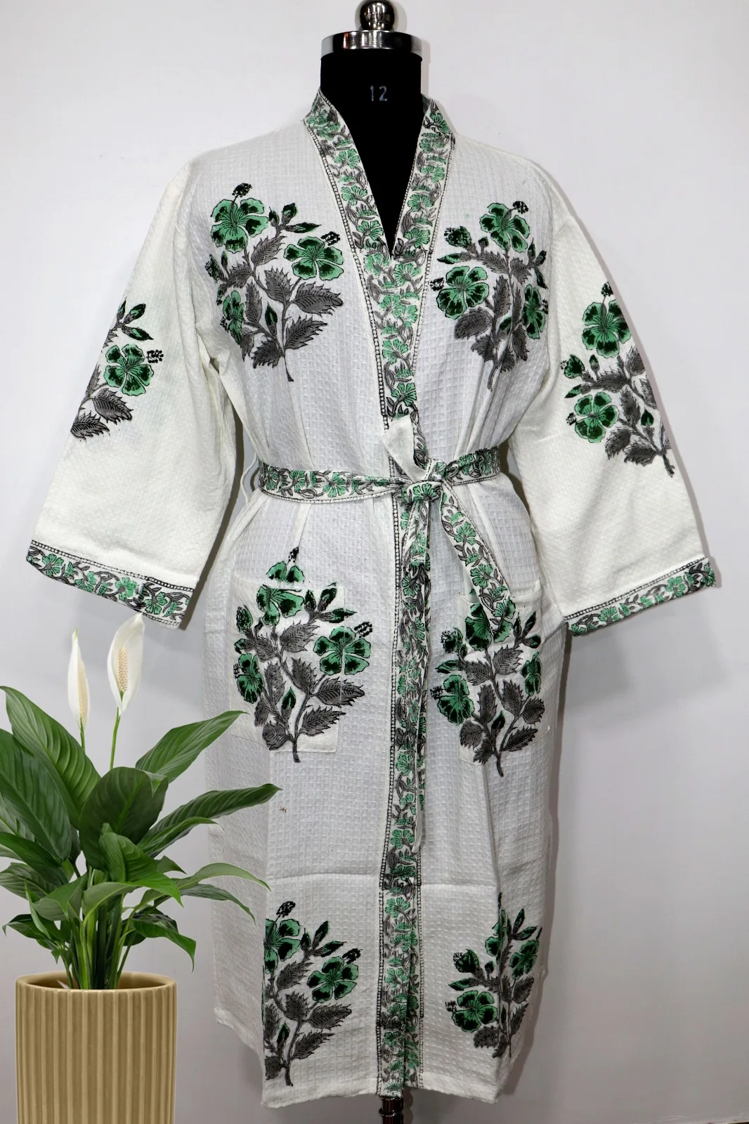Wholesale Beautiful Cotton Hand Block Printed Bathrobes For Beach Wear Indoor Floral Printed Cotton Kimono Bathrobe Long Sleeve