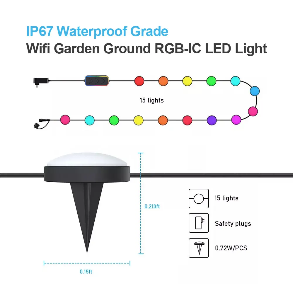 New Trending IP67 Waterproof 10m Tuya Smart Outdoor WiFi Garden Ground RGB-IC LED Light PST-CP-10M