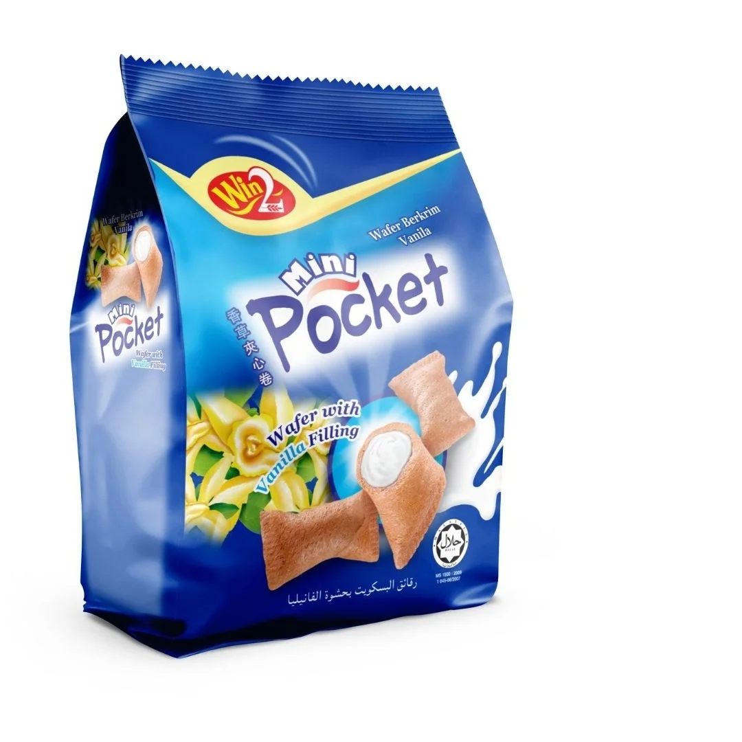 Win2 Mini Pocket Vanilla Roll Biscuits 50g Crispy Cream Wafers Sweet Everyday Snack Halal Certified Vanilla Fillings Wholesale