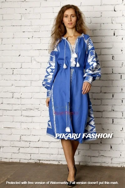 luxury High Quality Linen Artistic Embroidery Ancient Ukrainian Traditional Dress Stunning Beautiful Boho Style Long maxi Dress