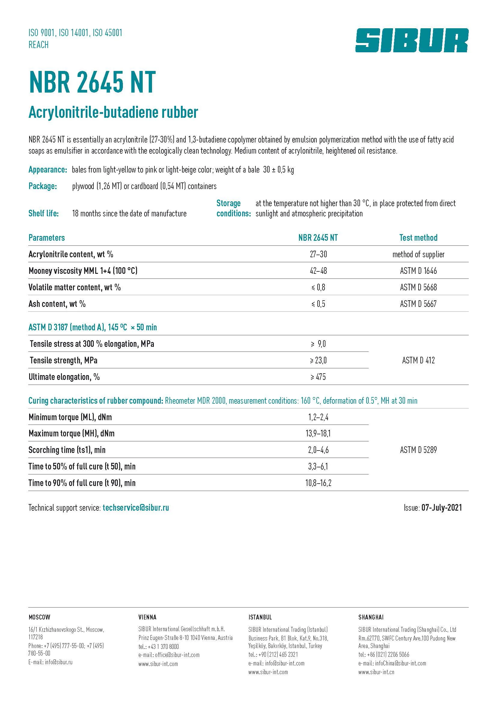 Acrylonitrile-butadiene rubber NBR 2645 NT plywood container 1.26