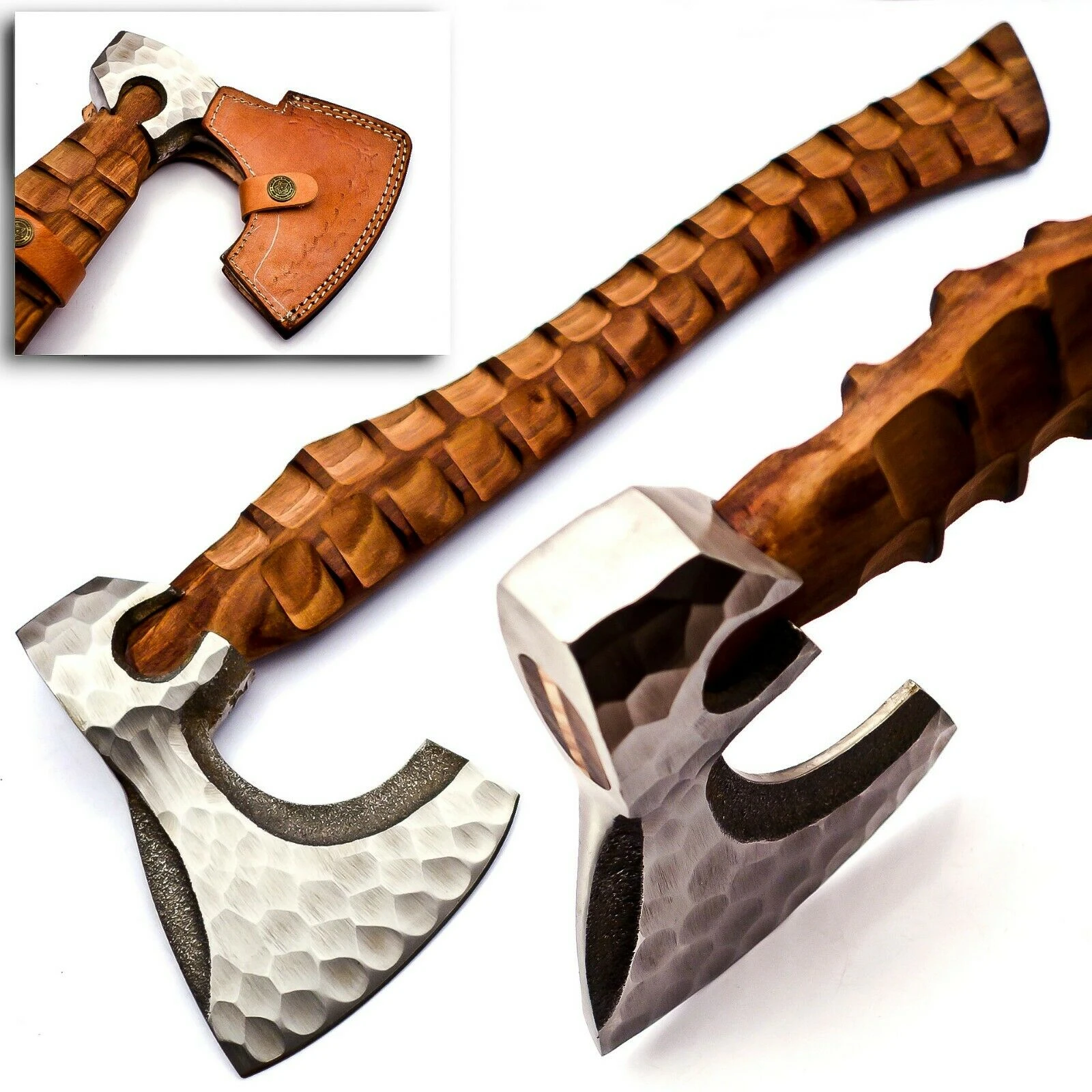 Custom 2024 New best quality Handmade Damascus Steel tomahawk Viking Axe Rose Wood Handle Whole sale Hand Forged Survival Axe