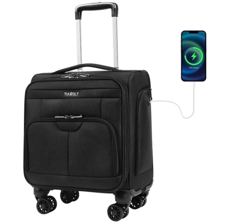 Carry-on Luggage Wheeled Soft Sided Lightweight Business Travel Small Luggage Bag with TSA Lock for Men Women Pilot Crew, Black