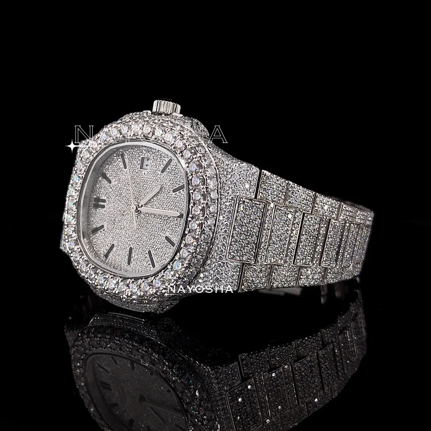 Top Quality Custom Unique Style Watches DEF Color VVS Moissanite Diamond Iced Out Hip Hop Bling Bustdown Mens Wrist Watch Unisex