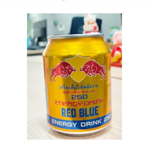 Wholesale 250ml Sugar-Free Energy Drink Red Blue Caffeine-Rich Beverage Tinned Can Water Primary Ingredient Vietnamese Factory