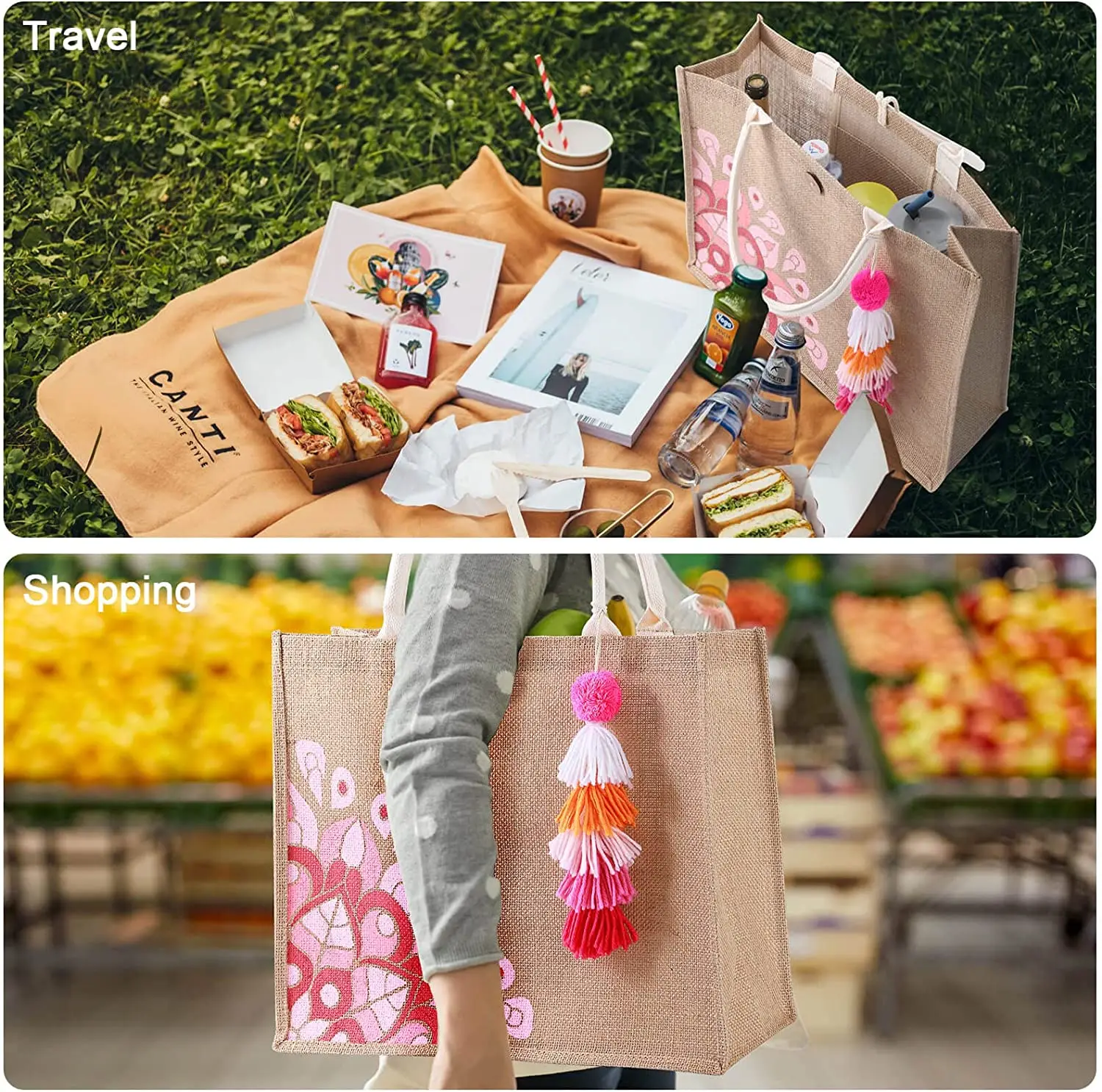 Jute Reusable Grocery Shopping Bag Jute Tote Bags Aesthetic for School, College, Travel, Beach OEM Made In Vietnam
