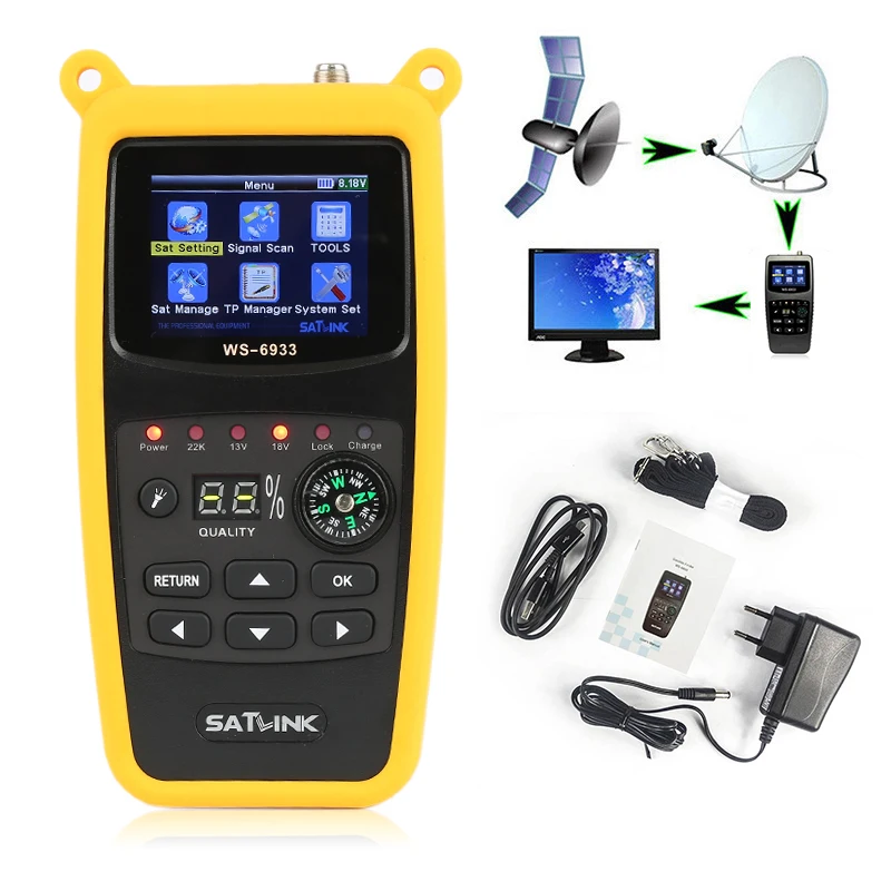 Satlink WS6933 satfinder спутниковый искатель 2 1 дюймов цифровой преобразователь ЖК-дисплея с литиевой батареей DVB-S FTA