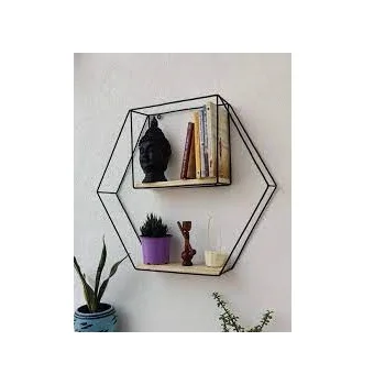 Decorative Black Metal Wall Ledge Wall Mounted Floating Shelves with Photo Cards Clips Home Decor