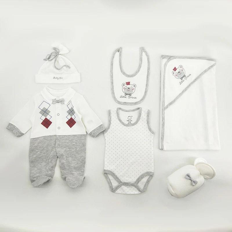 Высокое качество кирпечей из глины 100% хлопок 180g/M2 GSM одежда для маленьких мальчиков 6 шт. комплект одежды новорожденных и подарочные наборы