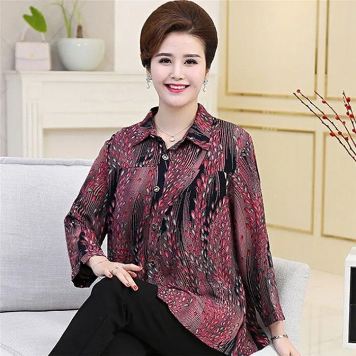 Fashion Summer Print Long Sleeve Ladies Waist Tie Kimono Blouse