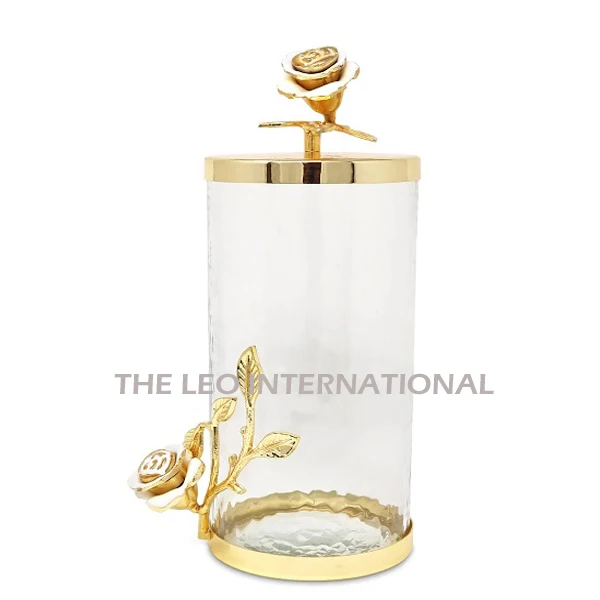 New Canisters Sets Metal Brass Stainless Steel Glass S 4X8 M 4X10 L 4X12 Inch 100% Airtight Gold Plated Flower Kitchen Ware