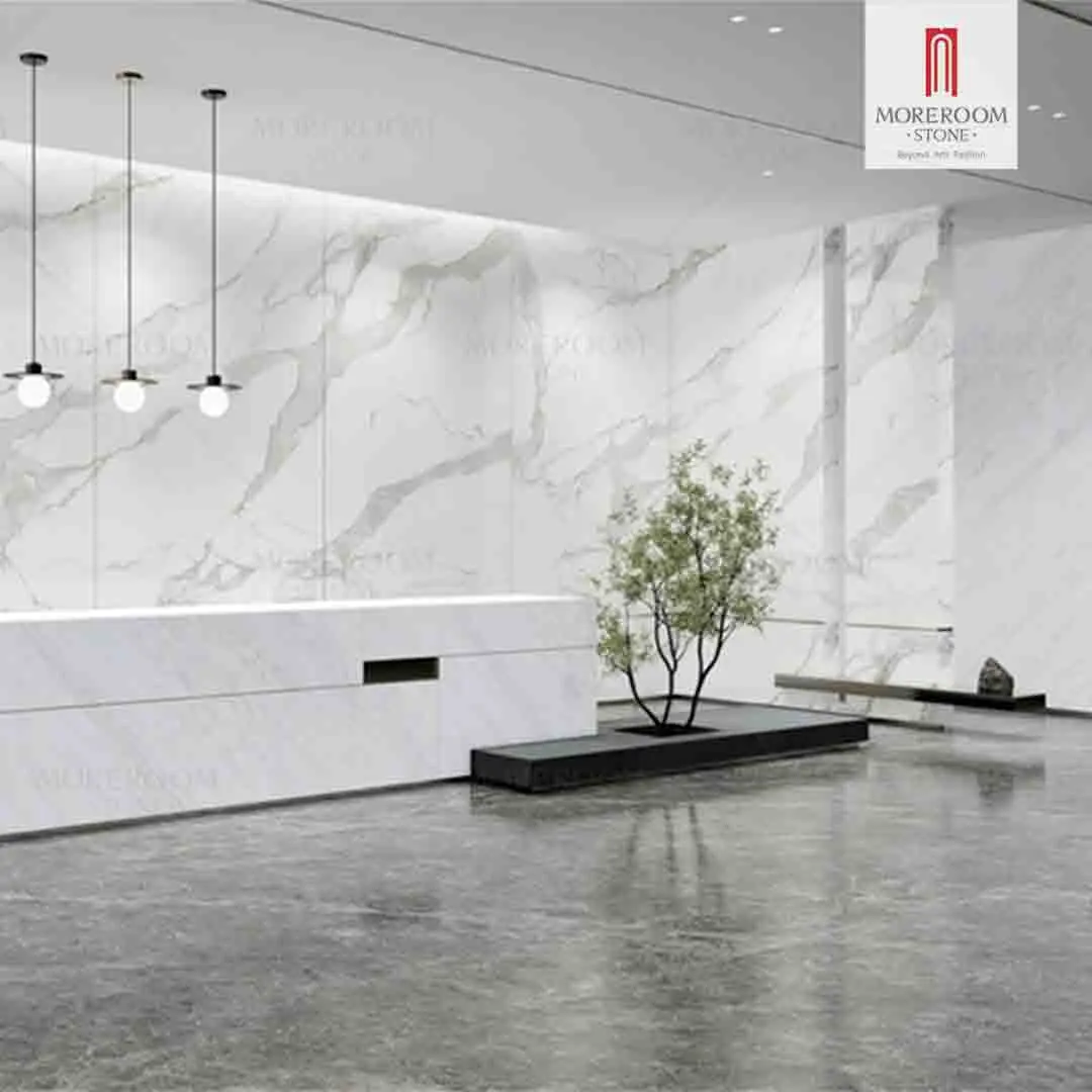 Manufacturing Sintered Stone Calacatta Supremo White Marble Wall Flooring Countertop Stairs