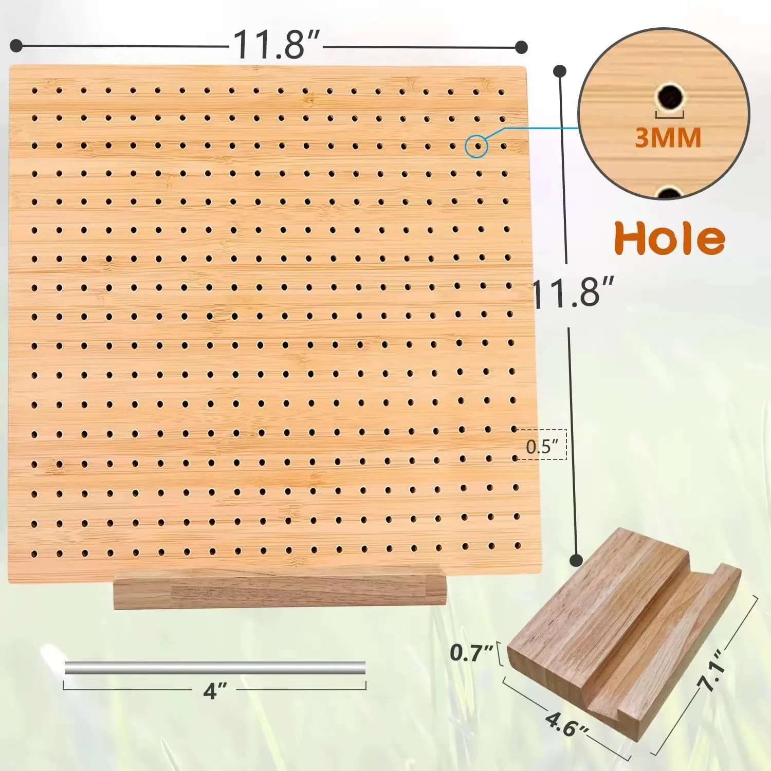 Bamboo Wood Weaving Board with Folk Art Style Handmade Crochet for Weaving Stainless Steel Needle Square Wooden Weaving Hook