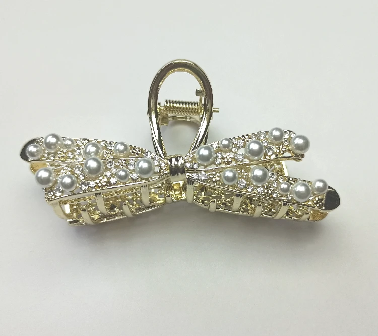 High quality pearl and stones bow shape claw clip