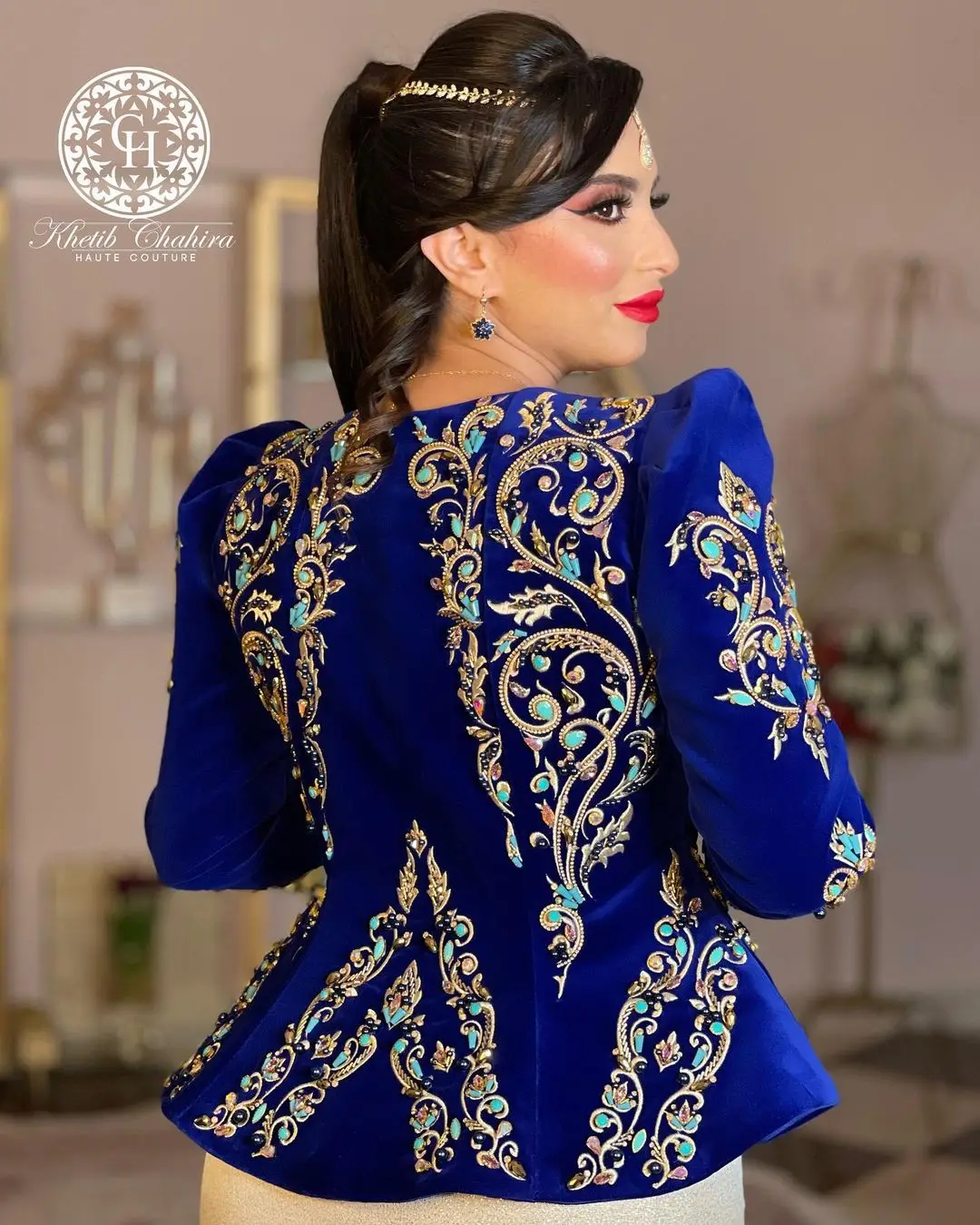Blue Velvet karakoua dress caftan hand make muslim woman dress