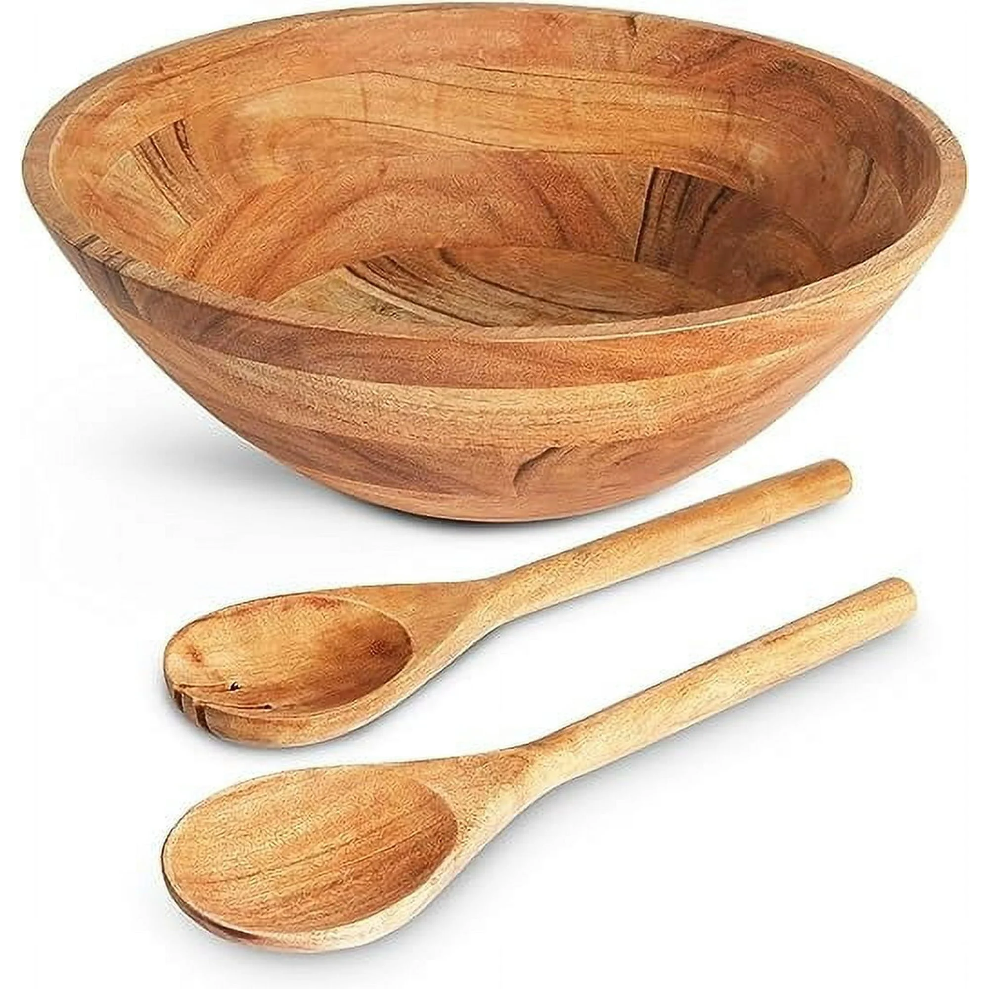 Wooden salad bowls with unique grain patterns Hand-finished wooden salad bowls for an organic touch Rustic wooden salad bowls
