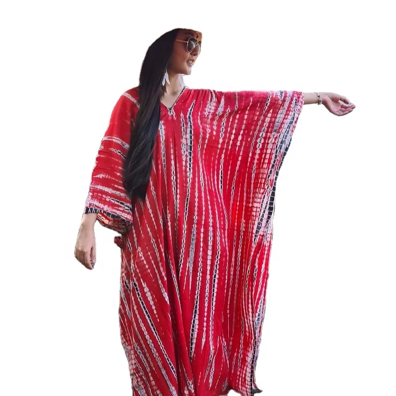 One Pieces Tie And Dye Printed Long Gown Dress Casual Wear Kaftan Style Dress For Women Summer Party Favour