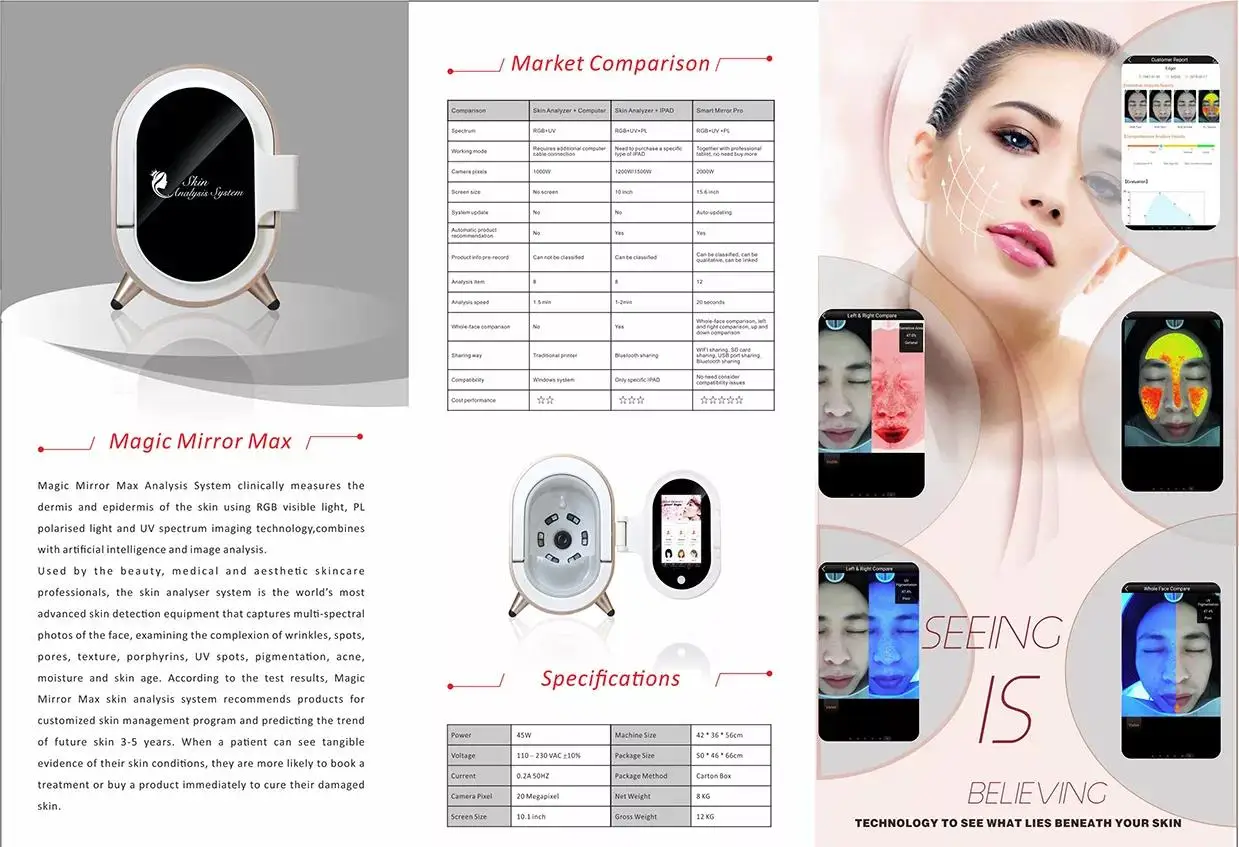 2022 New Product Portable Hot Sale RGB, UV, PL 3 Spectrum Magic Mirror 3D Skin Analyzer