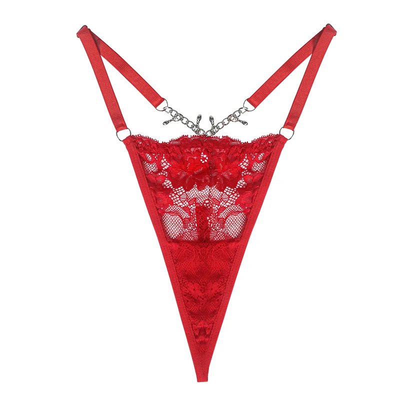 Custom Chain Strap Lace Panties Ladies See Through Micro T Back G String Thong Underwear