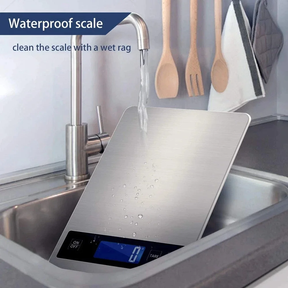 Tempered Glass Waterproof Food Scale 5kg 10kg 15kg Large Capacity Stainless Steel Platform Kitchen Scale