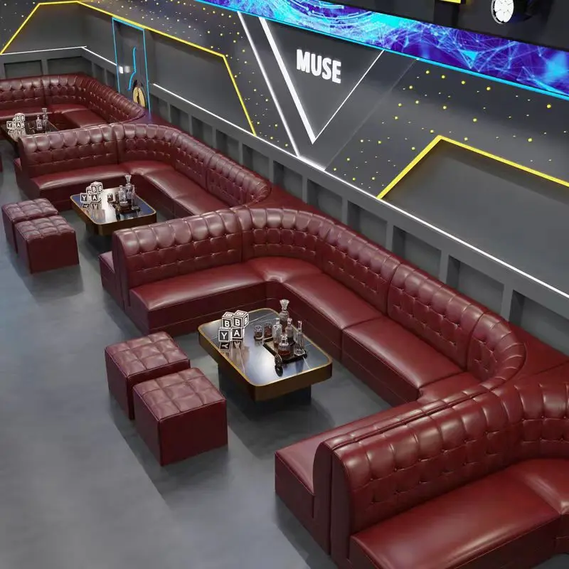 Family KTV Sofa Bar Karaoke Foot Massage Nightclub Private Room Furniture U-Shaped L-Shaped Corner Card Seat Coffee Table