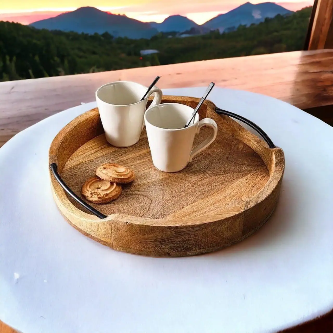 New Collection Mango Wooden Serving Tray for Coffee Tea Drinks for Living Room and Restaurant Use from Indian Supplier