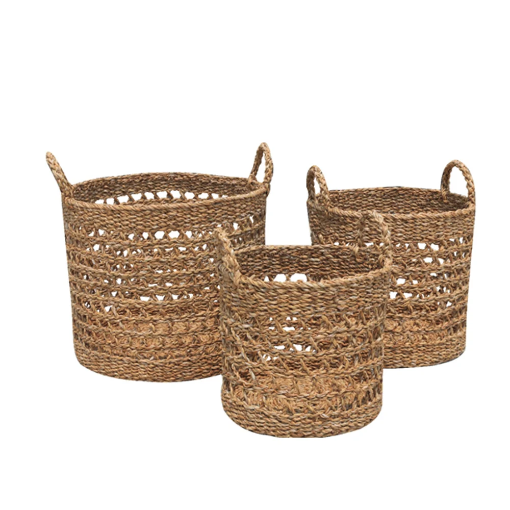 Seagrass woven laundry basket hamper for indoor decoration and household equipment In Bangladesh