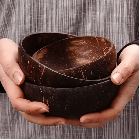 Lacquered Coconut Bowl Set With Wooden Spoon Fork And Chopsticks For Serving Salads And Snacks Elegant And Sustainable Design