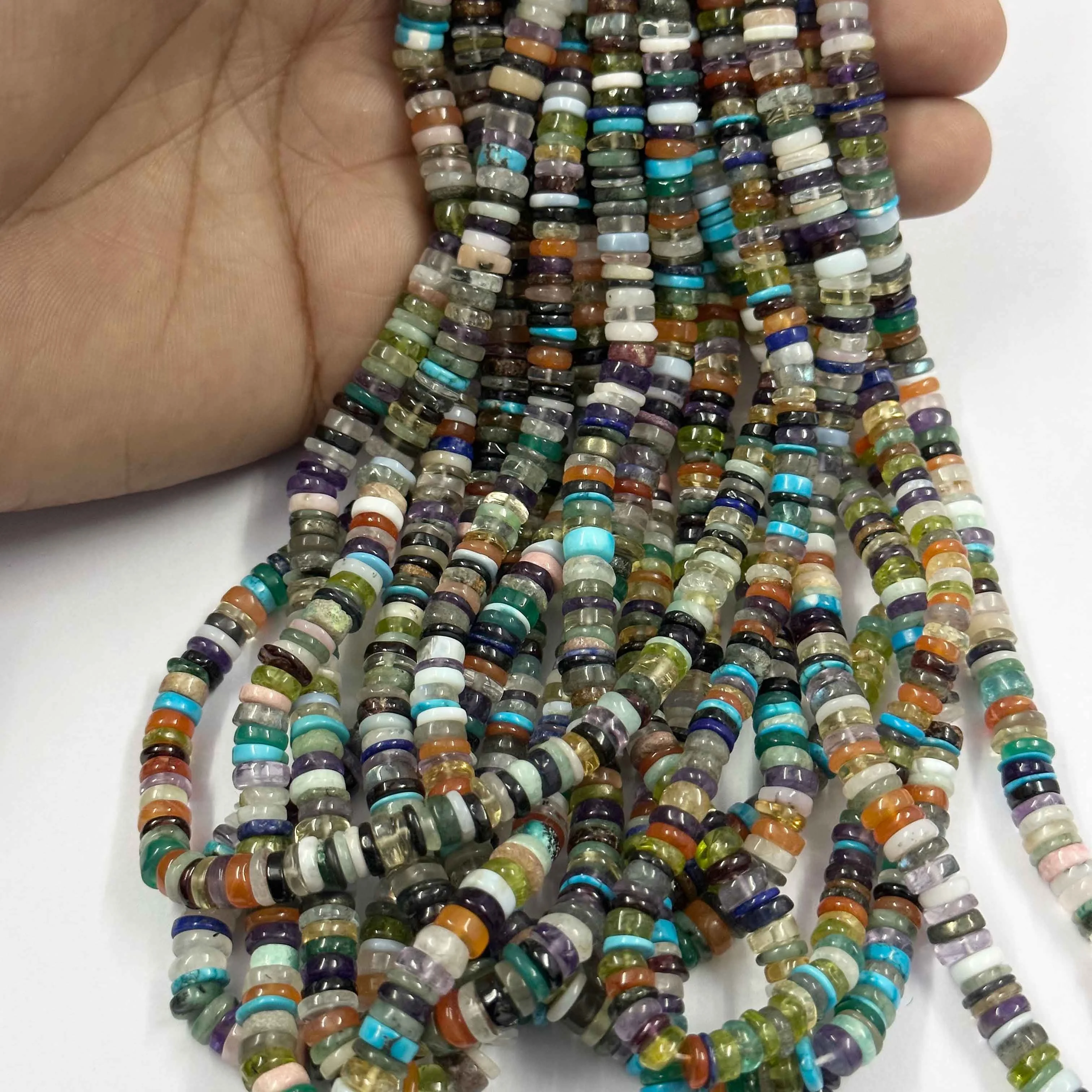 Beautiful Finest Quality Natural 5-6mm Mix Gemstone Heishi Tyre Wheel Beads Strand From Indian Manufacturer Supplier