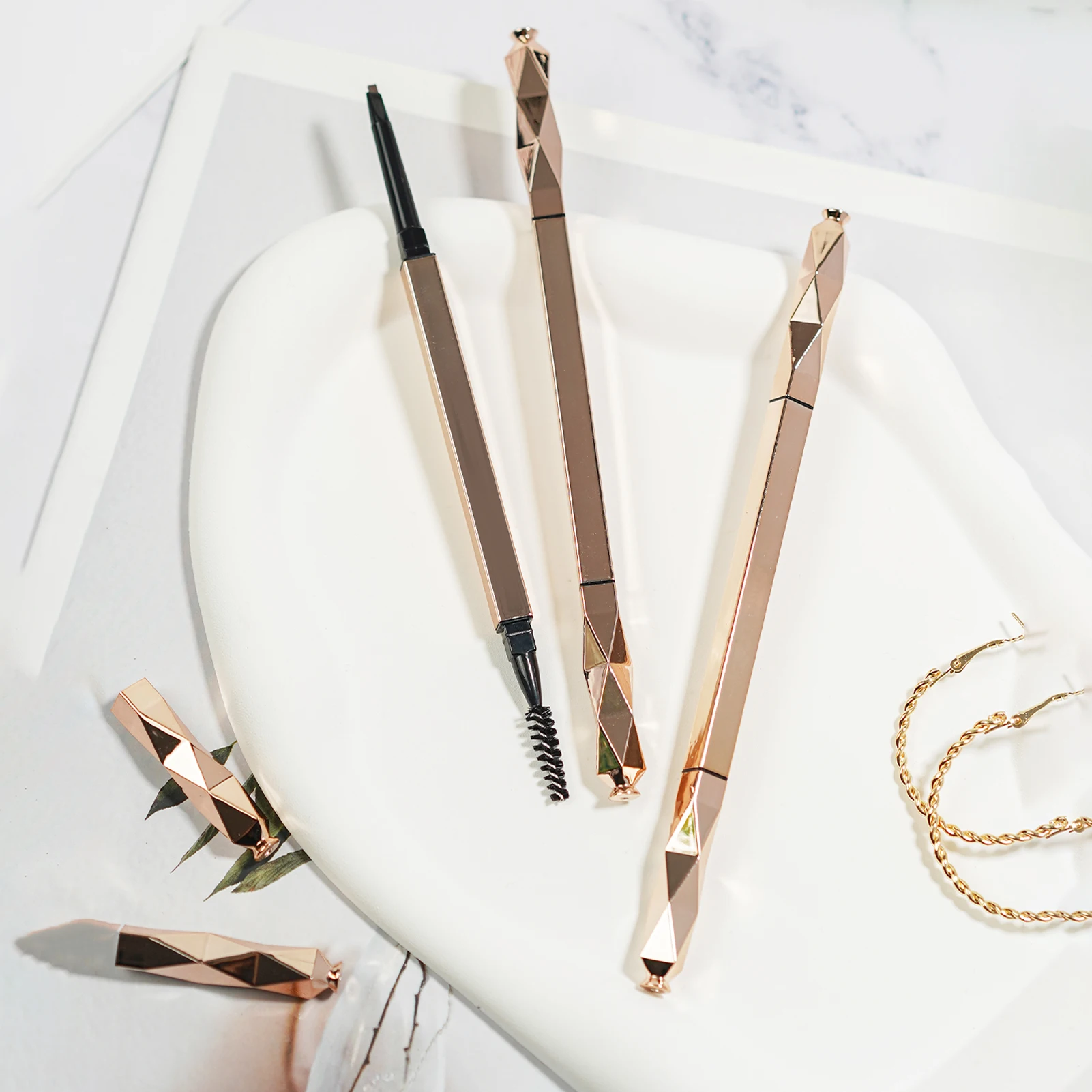 Private Label micro eye brow pencil tube waterproof brow glue  silver rose gold brow concealer pencil aluminum vegan