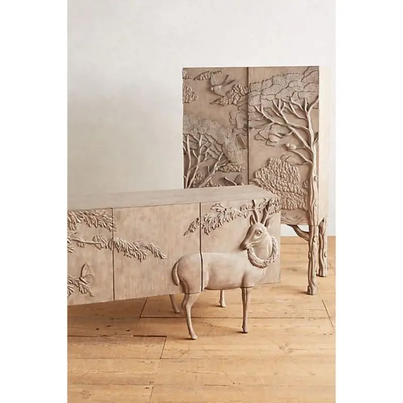 Modern Luxury Vintage Living Room Wooden Carved Handmade Bird Tree Hand Land Sky bar Natural Cabinet Sideboard Derma Chair