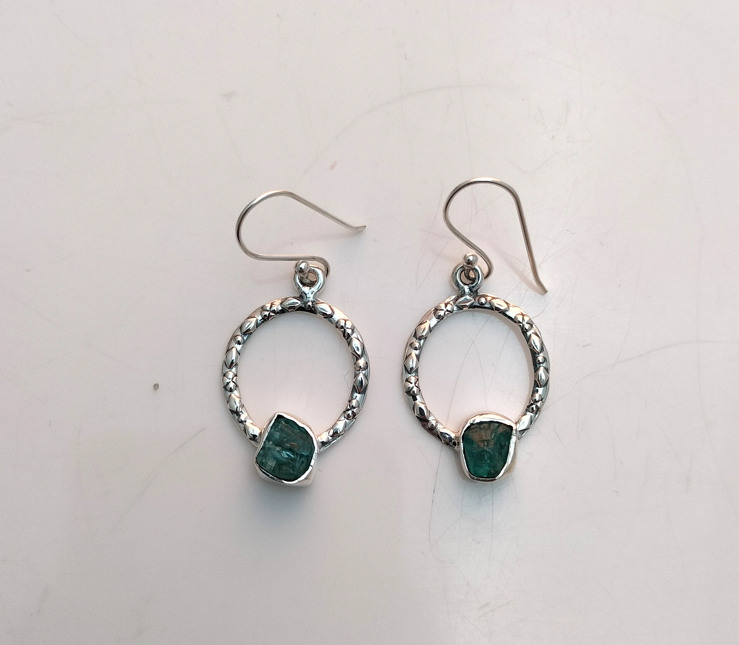 925 Sterling Silver Dainty Classic Style Ring Natural Neon Apatite Crystal Gemstone Earring For Women
