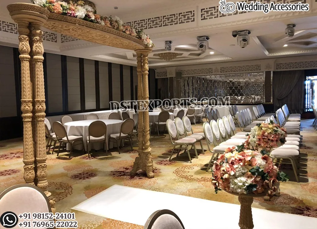 Trending Triveni Wooden Mandap for Outdoor Weddings Vintage Style Wedding Mandap Modern Marriage Mandap with Garden Themes