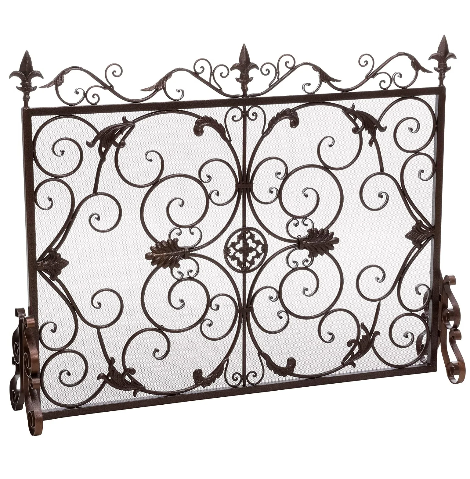Unique Fire Guard Screens For Large Fireplace Spark Protector With Decorative Scroll And Handle Solid Wrought Iron Fire Screen