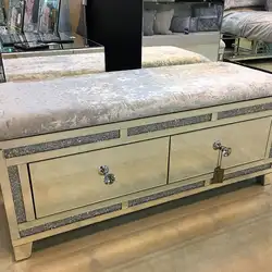 Diamond Glitz Bedroom 2 Drawer Chest Mirrored Velvet Bed End Ottoman Stool Bench with Storage for Bedroom