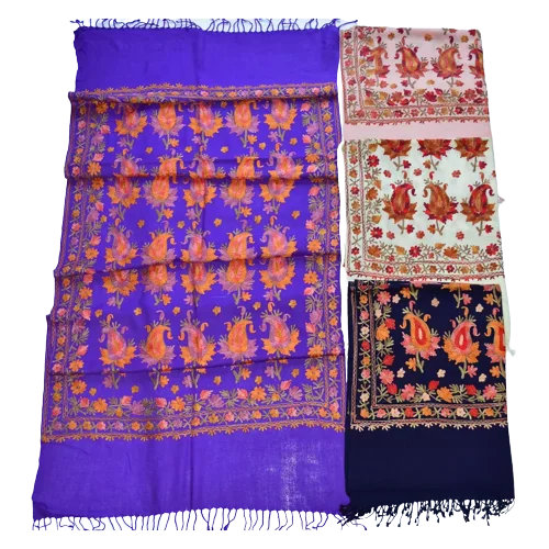 Buy 100% Wool Embroidered Shawl Type Scarf Kashmiri Design Purple Color (Merino 2/56) Winter Shawl For Women Wear