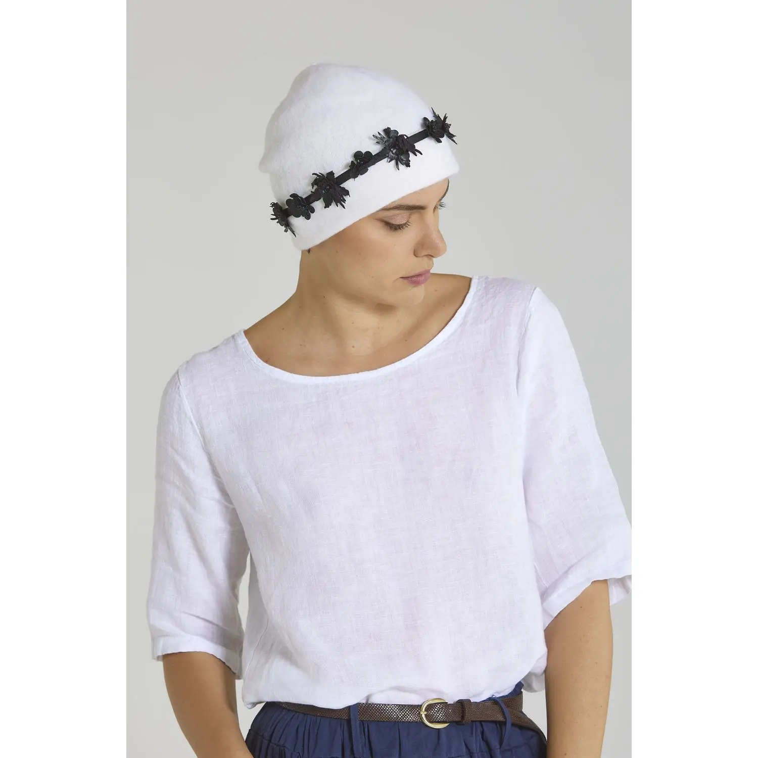 Premium Wool Beanie with Flowers - Beautiful, Warm, Comfortable Womens Hat - Elevate Your Floral Winter Style