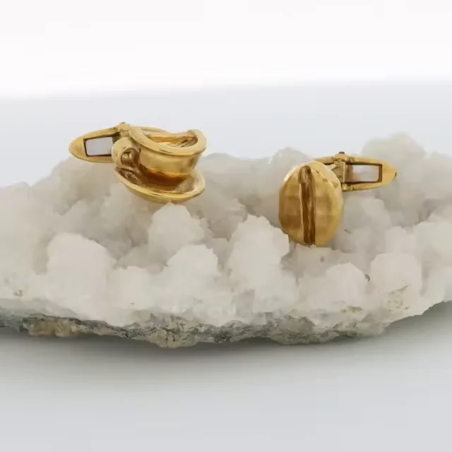 Handcrafted Made In Italy Luxury Silver Gold Plated Cufflinks for men Espresso Cup and Coffee Bean Shape cufflinks custom