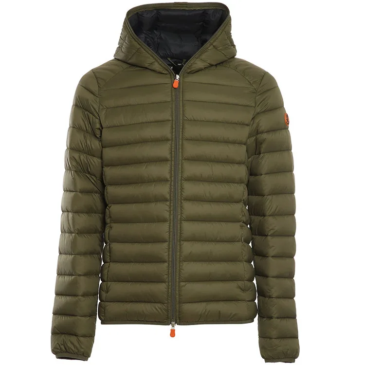 High Quality nylon down jacket side pockets with zip quilted workmanship zip closure fixed hood custom logo Jacket