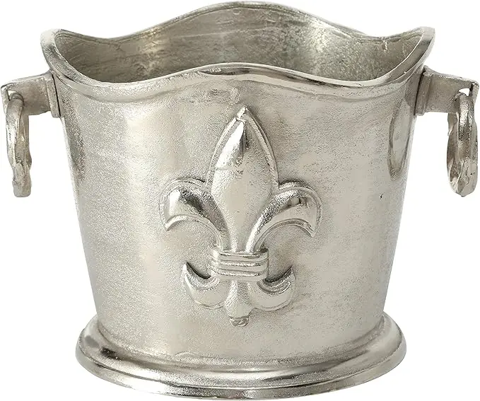 Luxury Champagne Bucket Wine Cooler French Flair Fleur de Lis Crest Hand Cast Aluminium Old World Craft Finish up to 8 Bottles